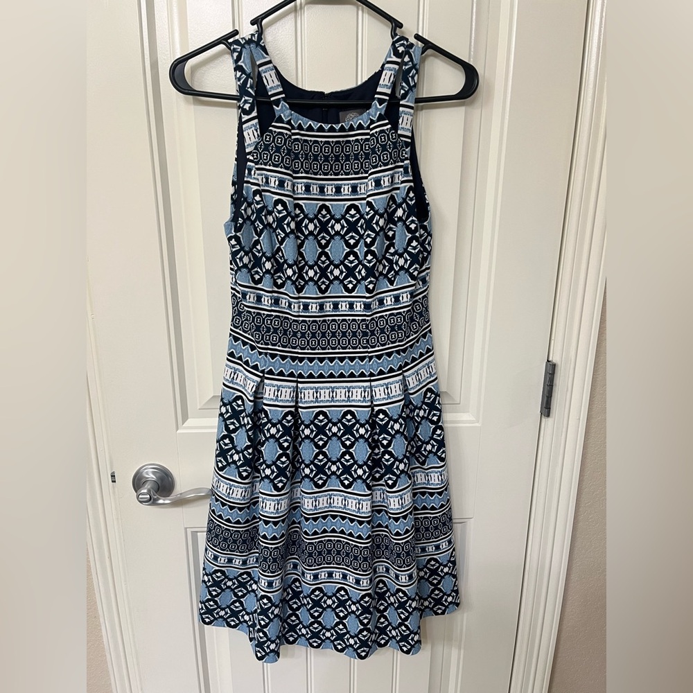 Vince Camuto Black and Blue Geometric Midi Dress